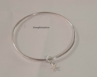 925 Sterling Silver Star bangle / Bracelets, Hand Crafted -Star Silver Wrap Bangle, Star Spinner Bangle  /Bracelet,Gift For Her.