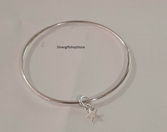 Handcrafted Sterling Silver Star Bangle Bracelet