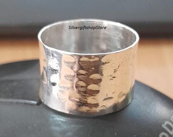 Hammered Sterling Silver Wide Band Ring: Boho Thumb Ring