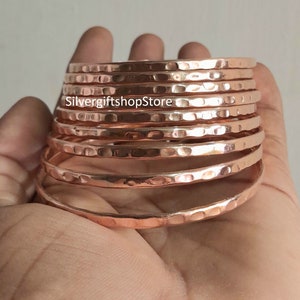 Set of Solid Copper Bangles / Set of 9 Pc Hammered Bangles / Pure Copper /Copper Bangles / Bracelets / Gift For Women /Wedding Gift. image 7
