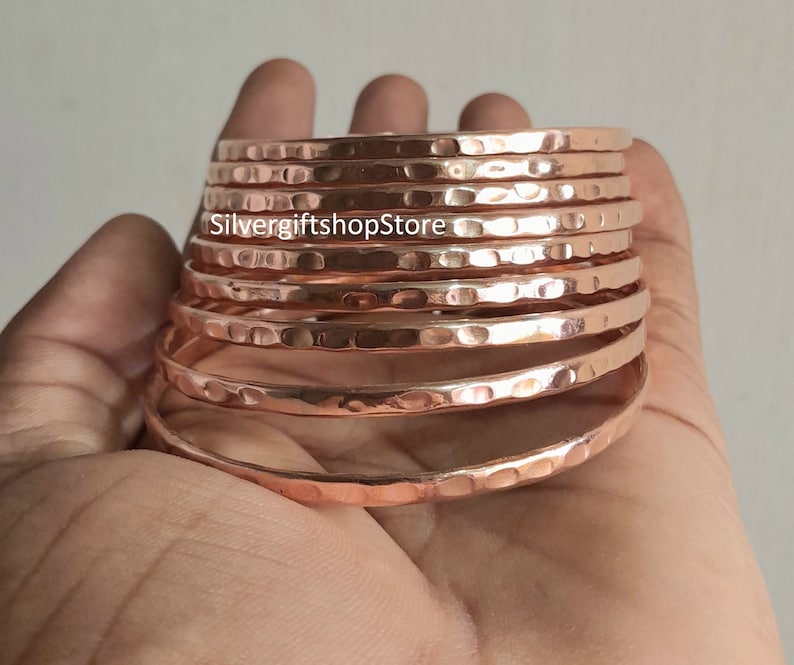 Set of Solid Copper Bangles / Set of 9 Pc Hammered Bangles / Pure Copper /Copper Bangles / Bracelets / Gift For Women /Wedding Gift. image 7