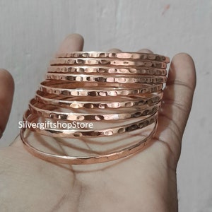 Set of Solid Copper Bangles / Set of 9 Pc Hammered Bangles / Pure Copper /Copper Bangles / Bracelets / Gift For Women /Wedding Gift. image 8