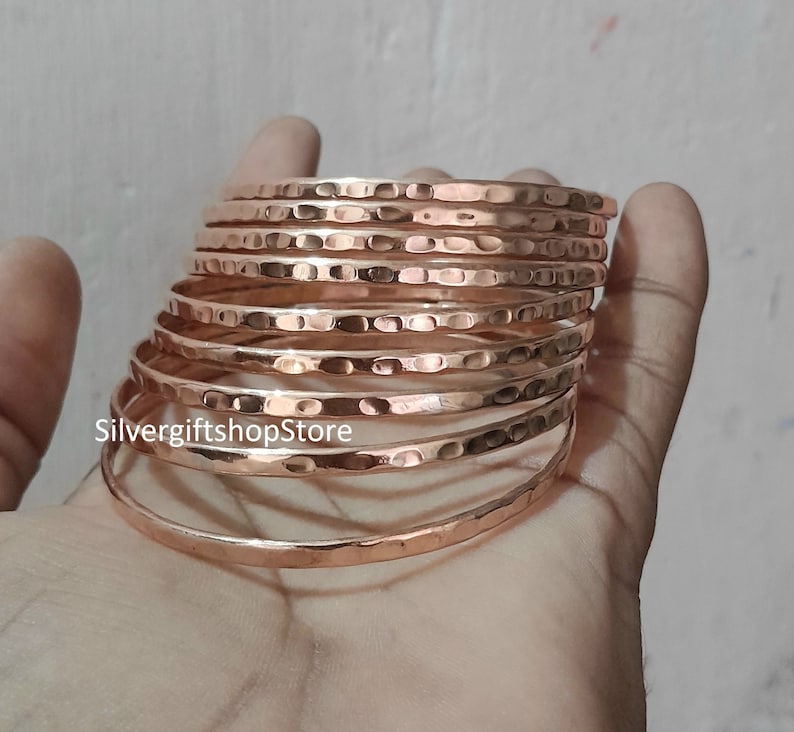 Set of Solid Copper Bangles / Set of 9 Pc Hammered Bangles / Pure Copper /Copper Bangles / Bracelets / Gift For Women /Wedding Gift. image 8