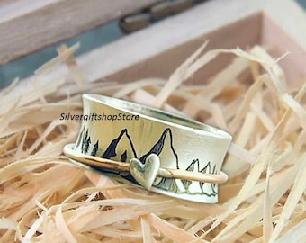 Personalized Spinner Ring ,Inspiration Ring ,Personalized Jewelry ,Mountain Jewelry ,Mountains Ring ,Custom Handwriting Ring,graduation gift
