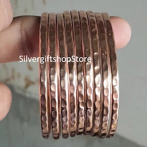 Set of Solid Copper Bangles / Set of 9 Pc Hammered Bangles / Pure Copper /Copper Bangles / Bracelets / Gift For Women /Wedding Gift. image 1
