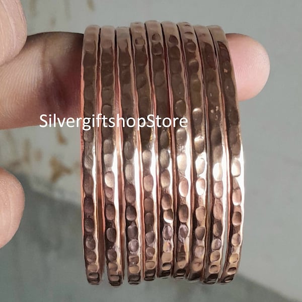 Set of Solid Copper Bangles / Set of 9 Pc Hammered Bangles / Pure Copper /Copper Bangles / Bracelets /  Gift For Women /Wedding Gift.