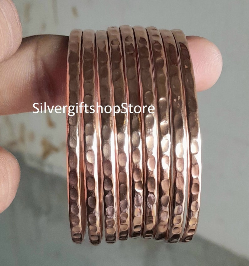 Set of Solid Copper Bangles / Set of 9 Pc Hammered Bangles / Pure Copper /Copper Bangles / Bracelets / Gift For Women /Wedding Gift. image 1