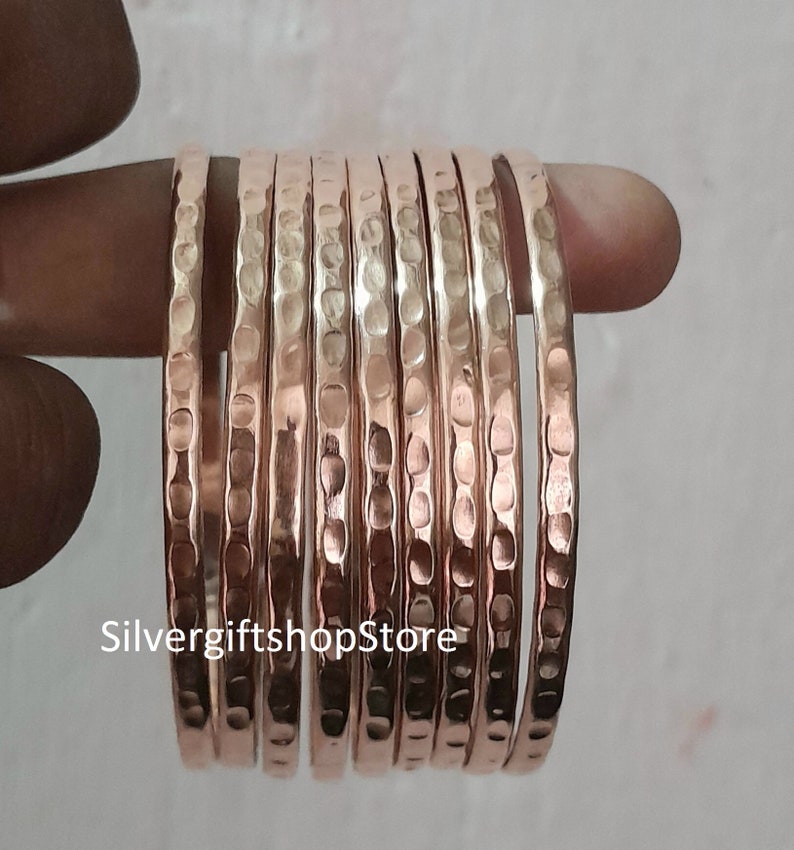 Set of Solid Copper Bangles / Set of 9 Pc Hammered Bangles / Pure Copper /Copper Bangles / Bracelets / Gift For Women /Wedding Gift. image 5