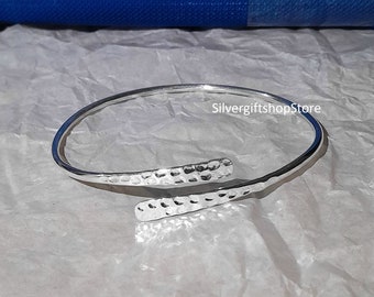 Hammered Sterling Silver Cuff Bracelet: Adjustable Open Bangle