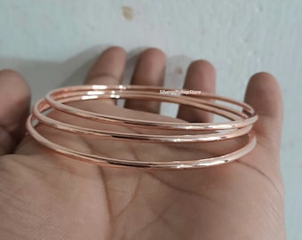 Thin Rose Gold Plated  Bangle Set Of 3, Minimalist Bracelet, Rose Gold  Stacking Bangle, Dainty Bangles /Bracelet For Women, Wedding Bangles