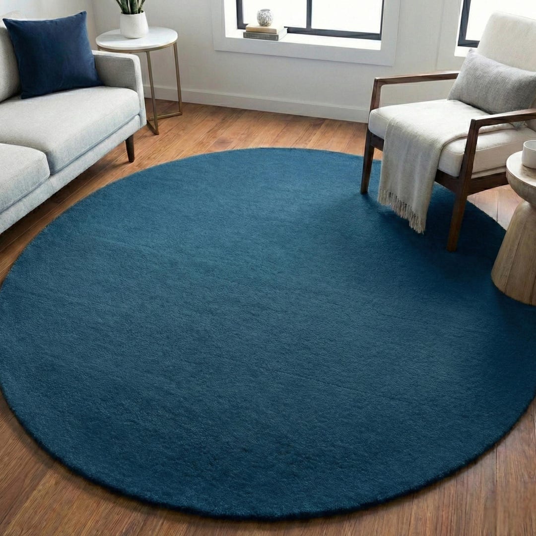 Solid Blue Rugs Hand Tufted Round Teal Blue Rug, Solid Color Wool Round Area Rug ...