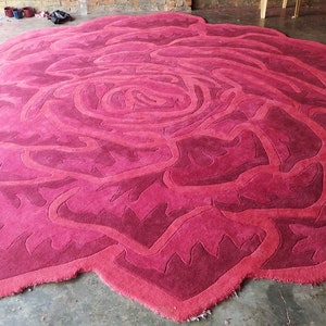 Pink Rose Shaped Rug Handmade Floral Rug for Living Room or Bedroom Unique Bold Flower Design Accent for Home Decor