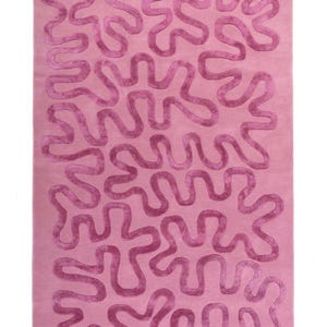 Pink Abstract Wavy Rug 5X7 5X8 7X10 8X10 Modern Handmade Tufted Carpet | Contemporary Geometric Area Rug for Living Room Bedroom Home Decor