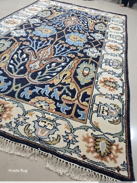 ペルシャ オリエンタル 手織り ラグ 手織りペルシャ風ウールラグ 7x10 9x12 ネイビーブルー オリエンタル