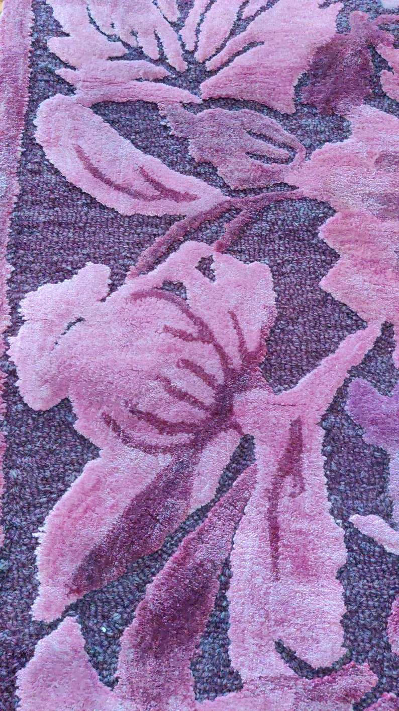 Purple Flower Hand Tufted Rug, 100% Wool Accent Rug for Home, Living ...