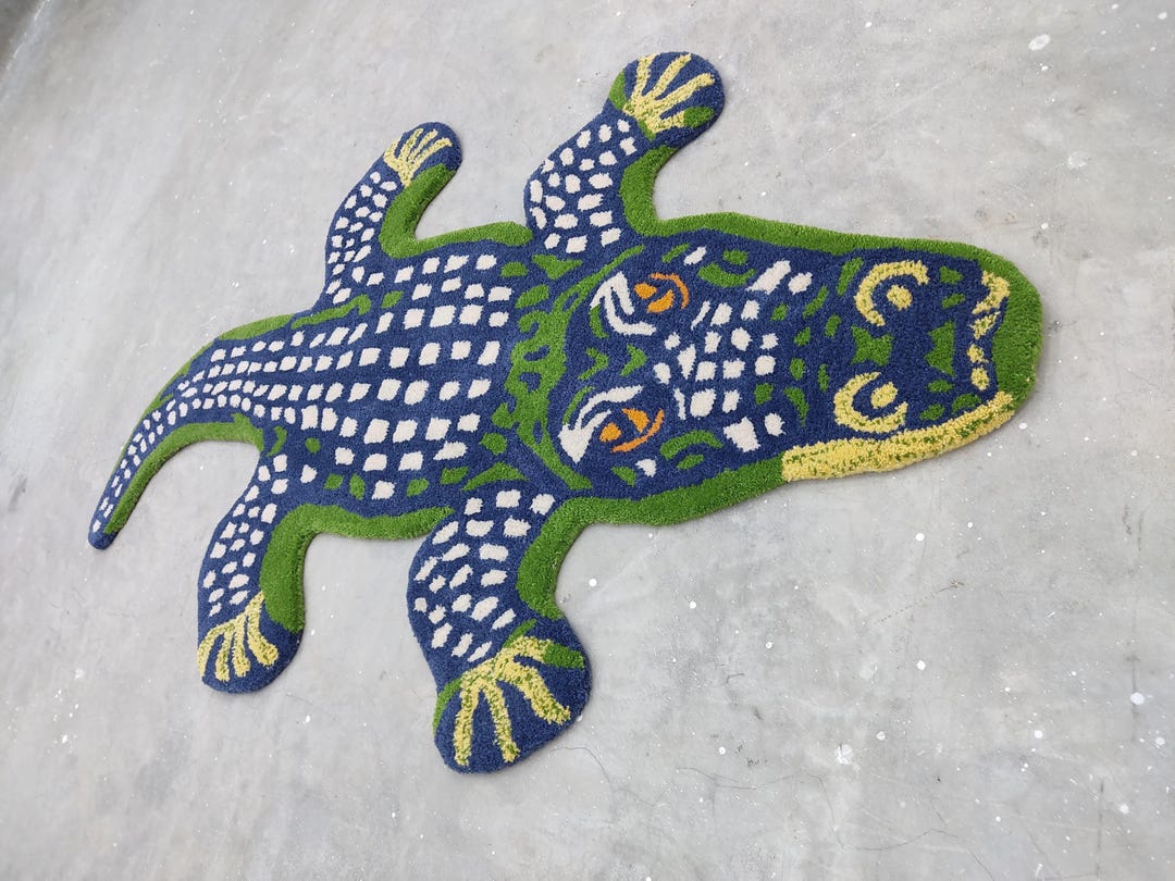 Cool Rug Lizard Gecko Shaped Tufted Rug, Tropical Lizard Area Rug, Handmade Animal ...