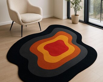 Modern Abstract Area Rug 5X7 5X8 7X10 Bold Orange, Red & Black Design | Soft, Stylish Carpet for Living Room | Geometric Wavy Accent Rug