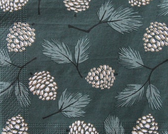 Papieren servetten dennenappel, blauwgroen winterdecoupage, Scandinavisch design (2 of 4 stuks)