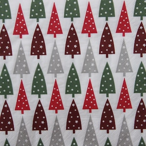 2 ou 4 serviettes en papier pour découpage, motif sapins de Noël rouge-vert et gris, petites serviettes en papier pour découpage sapin de Noël