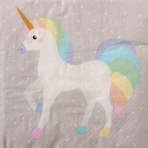 Tovaglioli di carta da 2 o 4 pezzi per decoupage, unicorno con criniera arcobaleno su sfondo grigio bianco, tovaglioli per decoupage per bambini, scrapbooking