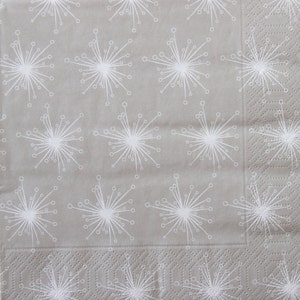 2 ou 4 serviettes en papier pour travaux manuels, motif floral de pissenlit stylisé marron, blanc sur fond beige, serviettes pour découpage pissenlit
