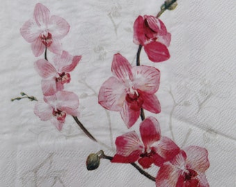 Pink Orchid Paper Napkins, Floral Decoupage, Collage (2 or 4 Pcs)
