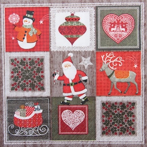 2 ou 4 serviettes en papier pour bricolage, cadre de collage déco ambiance de Noël, bonhomme de neige, père Noël, renne, gui, serviette de table pour découpage en pain d'épice