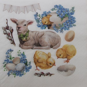 2 oder 4 Stück Papierservietten Für Decoupage , Ostereier , Vergissmeinnicht , Hühner , Weidenkätzchen Zweige , Lamm und Banner Collage Servietten