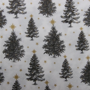 2 oder 4 Stück Papierservietten zum Basteln, schwarzer Weihnachtsbaum und Sternen-Muster, Weihnachtsbaum-Servietten für die Serviettentechnik, skandinavische Decoupage-Servietten
