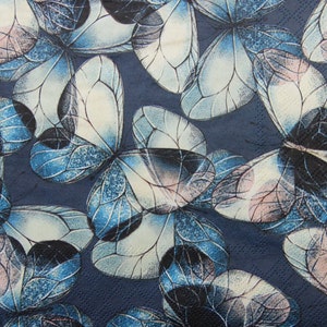2 ou 4 unidades de guardanapos de papel para artesanato, azul, creme, padrão de borboletas rosa, guardanapos de decoupage de borboleta, papel de decoupage de verão
