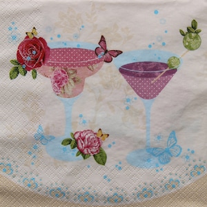 2 oder 4 Stück Papierservietten zum Basteln, Pink & Blau Cocktails und Cupcake Mix Serviette, Muffin Decoupage Servietten, Sommer Cocktails Servietten