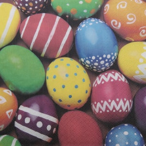 2 o 4 servilletas de papel para decoupage, patrón de huevos de Pascua decorativos multicolores brillantes, collages de Pascua, motivos de Pascua, servilletas para decoupage
