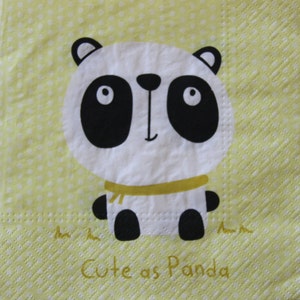 2 ou 4 serviettes en papier pour découpage, Panda sur fond jaune citron avec slogan Joli panda, serviettes pour découpage