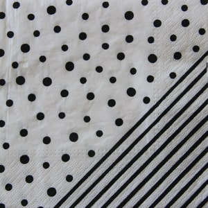 2 ou 4 serviettes en papier pour bricolage, motif pois et rayures noirs sur fond blanc, serviette de table pour découpage à motif graphique, collages