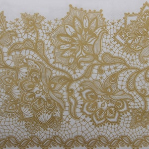 2 ou 4 serviettes en papier pour travaux manuels, motif dentelle florale dorée sur fond blanc, serviettes pour découpage, scrapbooking, éphémères pour découpage