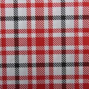 2 oder 4 Stück Papierservietten zum Basteln, rot, weiß, schwarz kariertes Muster, rot karierte Servietten für Decoupage, Weihnachtscollage Servietten