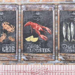 2 of 4 stuks papieren servetten voor decoupage, kreeften, krabben, haringen, oesters op schoolbord en bakstenen muur achtergrond, decoupage menu zeevruchten