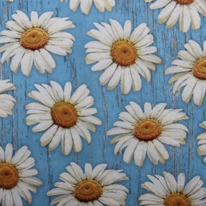 2 ou 4 serviettes en papier pour travaux manuels, marguerites sur fond bleu patiné, tenue de journal, fournitures créatives, serviettes de table pour découpage