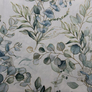 Tovaglioli di carta da 2 o 4 pezzi per artigianato, rami di eucalipto verde salvia su sfondo bianco, tovaglioli con foglie di eucalipto, diario botanico