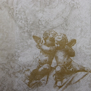 2 ou 4 serviettes en papier pour découpage, anges dorés sur fond floral vintage, serviettes à motif baroque, serviettes pour découpage anges