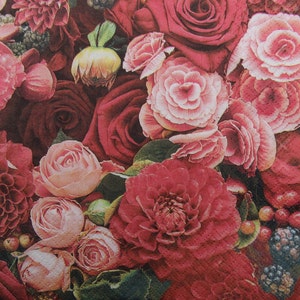 2 ou 4 serviettes en papier pour travaux manuels, roses roses et rouges, dahlias, motif bégonias avec baies, serviettes d'été pour découpage, collages
