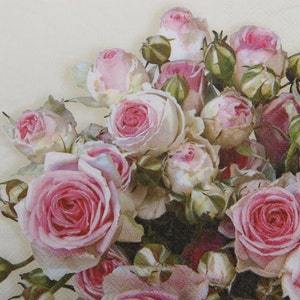 2 ou 4 unidades de guardanapos de papel para artesanato, buquê de rosas suaves em fundo bege, guardanapos de decupagem de rosas, guardanapos florais, álbum de recortes