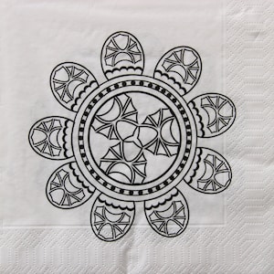 2 of 4 stuks papieren servetten voor decoupage, zwarte bloemenornament op witte achtergrond, bloemen mandala decoupage servetten, decoratieve servetten