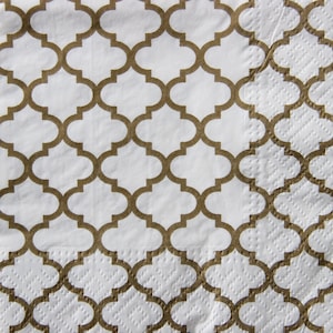 2 o 4 pezzi di tovaglioli di carta per lavori artigianali, motivo geometrico oro e bianco, tovaglioli ornamentali grafici per decoupage, formato cocktail 10x10''