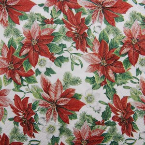 2 o 4 tovaglioli di carta per lavoretti, motivo con stella di Natale rossa, vischio e fiori bianchi su sfondo bianco, formato cocktail 10''x10''