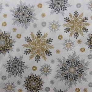 2 o 4 pezzi di tovaglioli di carta per lavori artigianali, motivo fiocchi di neve neri, grigi, dorati su sfondo bianco, tovaglioli di Natale, decoupage fiocchi di neve