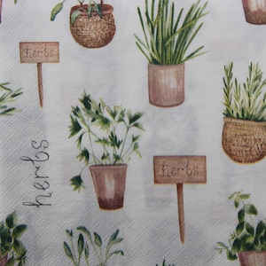 Tovaglioli di carta da 2 o 4 pezzi per decoupage, collage di erbe verdi in vasi e cestini con iscrizioni, tovaglioli per decoupage alle erbe, tovaglioli alle erbe