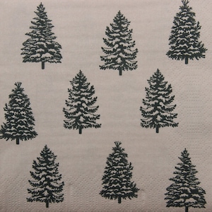 2 o 4 pezzi di tovaglioli di carta per artigianato, motivo alberi di Natale neri su beige, tovaglioli per decoupage albero di Natale, tovaglioli per decoupage scandinavo