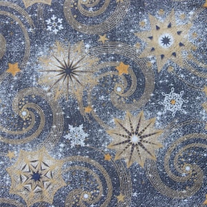 2 ou 4 serviettes en papier pour travaux manuels, flocons de neige dorés sur fond bleu marine avec lignes tourbillonnantes et petites étoiles dorées, flocons de neige pour découpage