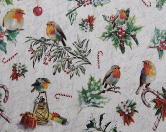 Robin Bird Christmas Paper Napkins for Decoupage (2 or 4 Pcs)